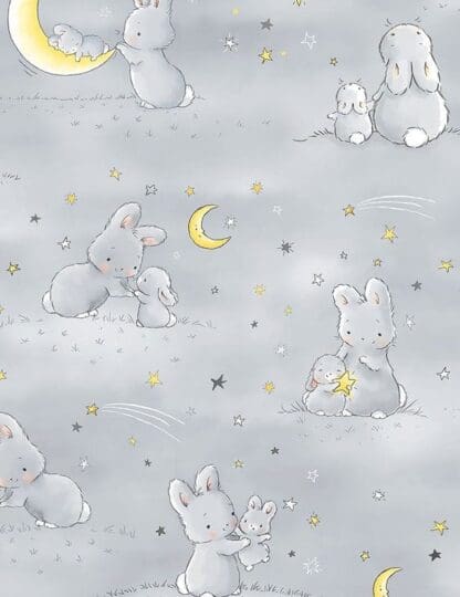 Bunnies and Little Ones with Moons - Grey