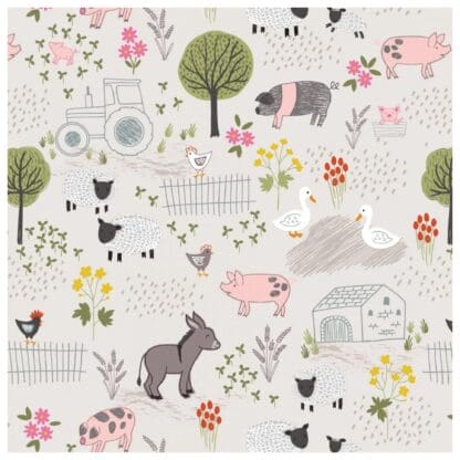 Piggy Tails - Farmyard on Dark Cream