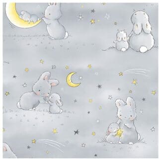 Bunnies and Little Ones with Moons - Grey