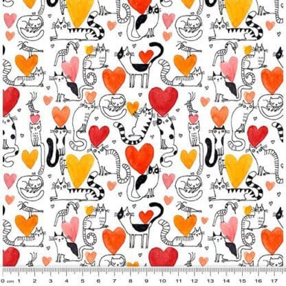It’s Raining Cats & Dogs - Hearts & Cats - Coral